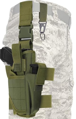 MUCHER Fondina tattica da gamba per pistola regolabile Fondina tattica per pistola da coscia con porta caricatore regolabile per destrorsi, adatta a pistole di qualsiasi dimensione (Verde)