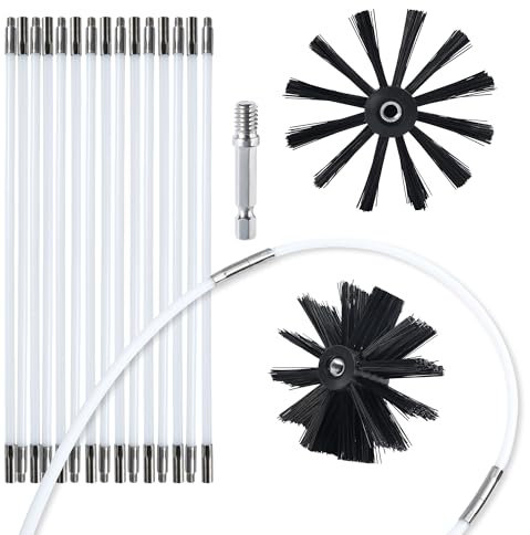 HOKLNUSE Dryer Vent Cleaner Kit Chimney Sweep Cleaning Tools Pellet Stove Cleaner Kit Air Dryer Duct Fireplace Brushes for Easy Lint Cleaning with 4 and 6 Brush Heads (Medium Duty, 20Feet)