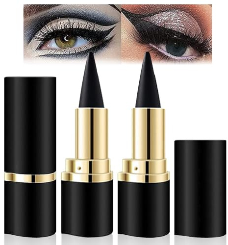 2 Stücke Eyeliner Wasserfest Kajalstift Schwarz,Schnell Trocknender Wischfester Gel Eyeliner,Eye Pencil,Augen-Look -Make-up für den idealen Lidstrich Ein Alltägliches Lang