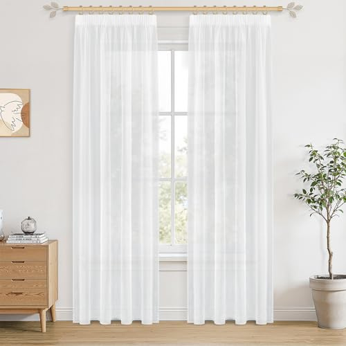CUTEWIND Cortina de Puerta Interior Blanca Corta 140x220cm (AnxAl) 2 Piezas, Cortinas Translúcidas con Ganchos para Riel Deslizante, Sala, Dormitorio y Cocina