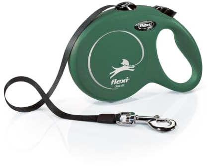 flexi® Classic Retractable tape lead | Large, Olive Gren | Suitable for dogs up to 50kg | 5 m Tape Length | Extendable Dog Leash | Durable Construction