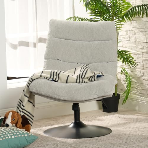 Meuble Cosy Fauteuil de Salon Chaise Pivotant sur 360° Fonction d'inclinaison Hauteur Réglable avec Assise Épais Dossier en Tissu Chenille Gris