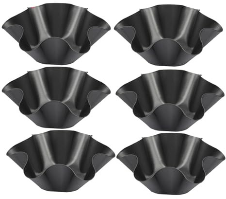 UALXPAO Carbon Steel Egg Tart Mould 6pcs Ripple Egg Tart Mold Flower Shape Reusable Cupcake and Muffin Baking Cup Tartlets Pans Small Molds