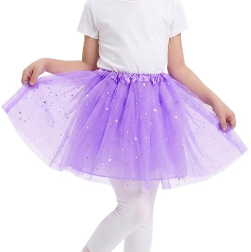 Geukmun Purple Tutu Skirt for Women Girls - Elastic Waistband, Three-Layer Tulle Ballet Skirt Adorned with Sequined Stars,Fairy Costume, Suitable for Birthday Parties, Halloween, Christmas Parties