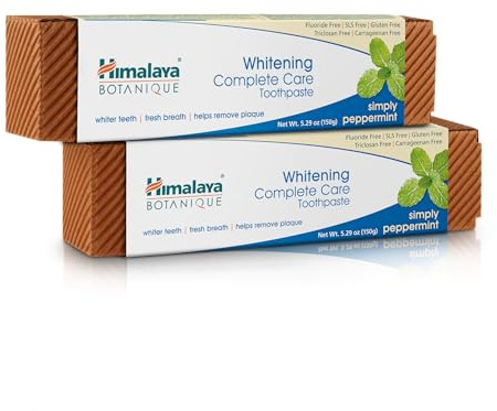 Himalaya Botanique Complete Care Whitening Toothpaste, Simply Peppermint, Fluoride Free for a Clean Mouth, Whiter Teeth and Fresh Breath, 5.29 oz, 2 Pack