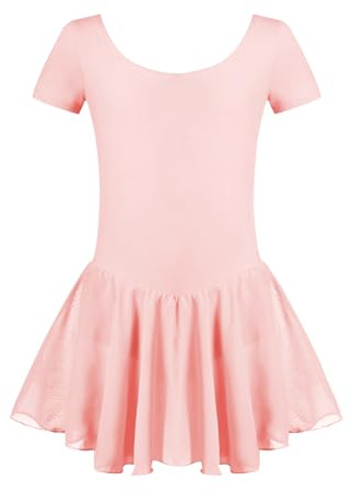 Untlet Ballettkleid Mädchen Kinder Kurarm Ballettanzug Ballett Trikot Kurzarm Body mit Chiffon Wickelrock Kinder Ballettkleidung Tanzkleid Tanzbody,Hellrosa,120
