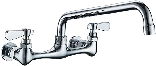 Commercial Kitchen Faucet Wall Mount with 8 Inch Swivel Spout 8 Center Sink 2-Handle Faucet Mixer Tap Polish Chrome,4353