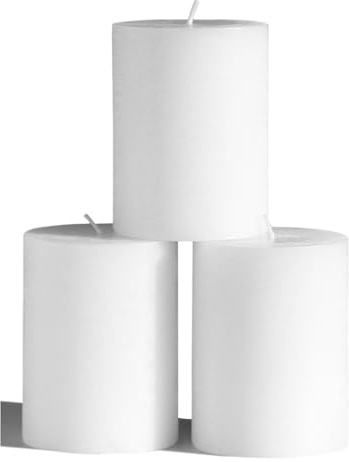 CANDWAX 7.6x10.2 cm Pillar Candles Set of 3 - Decorative Rustic Dinner Candles - Ideal for Weddings or Home Interior - White