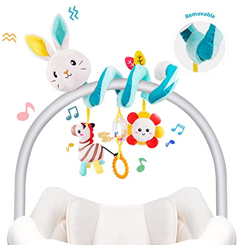 Koty Car Seat Toys, Infant Spiral Plush Toys, Baby Stroller Toys Hanging Crib Activity Toy for CarSeat Crib Bed Stroller, Rabbit Hanging Rattle Gifts for Babies 0-6 Months（Rabbit）