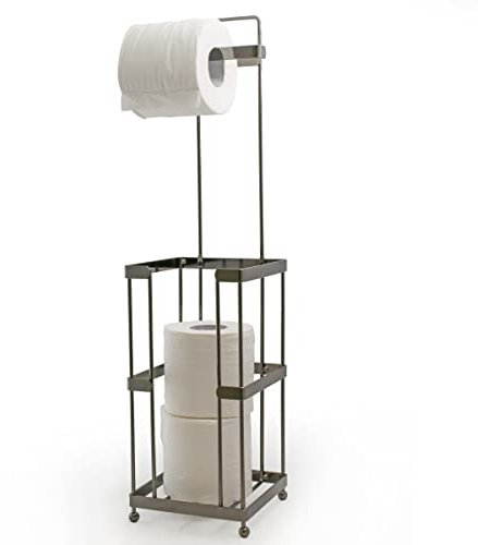 Mango Steam Floor Free Standing Toilet / Tissue Paper Holder Stand with Roll Storage - Gray Silver