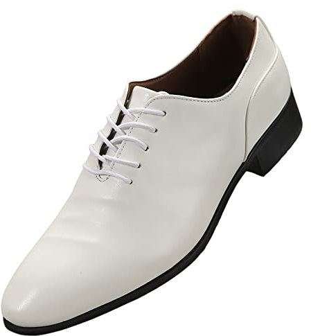 Gsheocm Anzugschuhe Herren Weiß Herren Frühjahr und Sommer koreanische Ausgabe einfarbige Spitze Business-Lederschuhe zum Schnüren Schuhe Einlagen Herren 5 cm