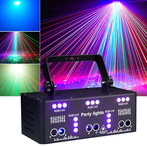 Flashback Events 21-Eyes RGB Laser & UV LED Strobe Party Light – Sound Activated DMX512 DJ Stage Lighting for Parties, Clubs & Weddings
