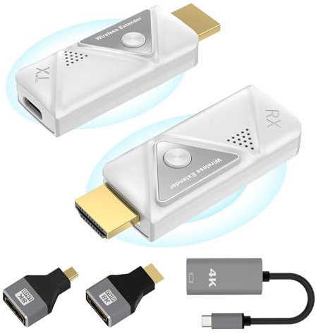 Wireless HDMI Transmitter and Receiver, Wireless HDMI Extender for Streaming Video and Audio from Laptop/PC/Camera to Monitor/Projector/TV, 2.4G/5G HDMI Wireless Transmission, Plug & Play (30m)