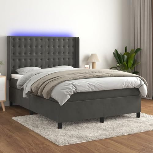 qohoio Boxspringbett mit Matratze & LED Bett Boxspringbett Bett Mit Matratze Polsterbett Schlafzimmer MöBel Dunkelgrau 140x200 cm Samt - 3139806