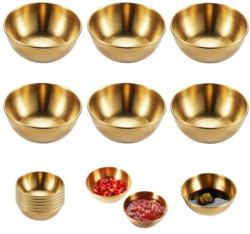 NLONLL 6 Piezas Cuencos Aperitivos Acero Inoxidable Cuencos de Salsa Tazón Pequeños Cuencos Dorado Mini Cuencos de Inmersión Especias Cuencos para Salsa de Soja Sushi Condimento Aperitivos Frutas