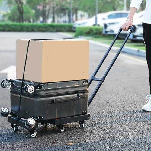 500lbs de de Chargement de Camion à Main Chariot d'utilité de Pliage avec 6 Roues, Roulement et Frein Stables, Texture Non Glissante, Chariot à Plat pour Faire du Déplacement de
