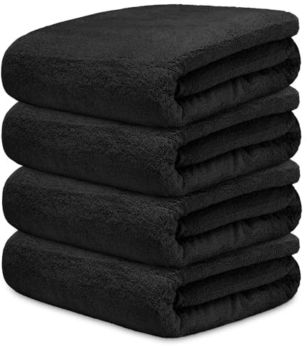 DECASATEXTIL Juego 4 Toallas Baño Extra Grandes 100x150cm Algodón 450g/m² – Toallas de Ducha Premium y Absorbentes para Hogar, SPA o Gimnasio (Negro)