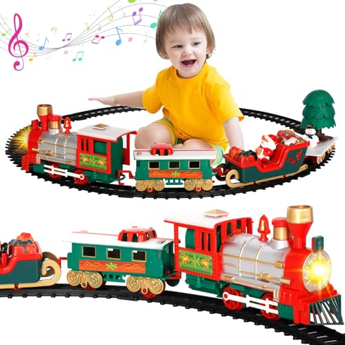 RDDAIP Tren Arbol de Navidad, Tren Eléctrico para Árbol de Navidad, Tren Navidad Electrico con Sonidos, Luz, Tren de Navidad para Arbol, a Batería, Niños