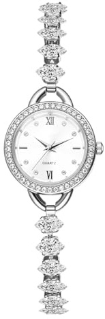 JewelryWe Damenuhr Kleine Diamant Uhren: Silber Glitzer Strass Analog Quarz Armbanduhr mit Schmalem Metallarmband Elegant Verstellbares Schmuckarmband Armkette mit Uhr Geschenk für Frauen Mädchen