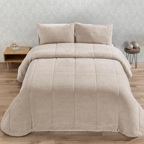 Edredón Comforter Sherpa | RISO | Manterol - Suavidad y Calidez para el Invierno (Beige, 135 CM)