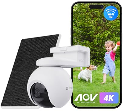 EZVIZ 4G LTE & Wi-Fi 4K Trådlös övervakningskamera med 8W Solpanel, AOV-läge, Identifiering av 20+ Djurformer, Detektering av Människor/fordon, 360° PTZ-kamera med 10400mAh Batteri, Camera EB8 Pro Kit