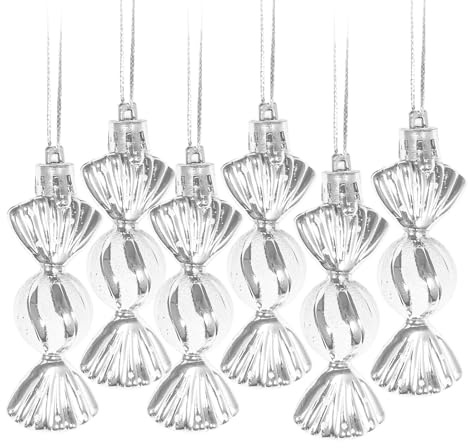 Christmas Tree Baubles, 6Pcs Sweet Shaped Candy Baubles, Silver Candy Christmas Decorations for Decorations Wreath, Xmas Tree