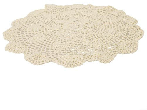 Yuanpgky Mantel redondo de encaje con tapete de flores, diseño vintage de algodón de ganchillo hueco, 40 cm de diámetro para decoración de mesa de comedor en casa en blanco o beige (beige)