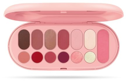 Pupa Palette Make My Day Pocket Blush, läppstift, glans och ögonskugga - 13 stycken ansiktsmakeup, ögon och läppar, perfekt för hem eller resor - finns i 3 färgvarianter (003 ljusrosor)