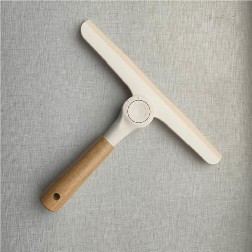 Duschskrapa i silikon för badrumsglas och plattor, vattentorkare med mjukt halkfritt handtag, spegel och fönsterrengöringsspatel (beige)