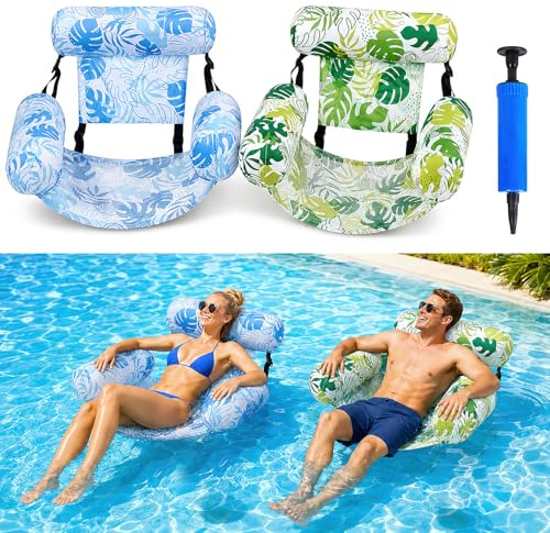 SilverChry Hamac Flottant Piscine, Hamac Piscine Gonflable pour Adultes avec 3 Coussinets, Chaise Longue Piscine, Matelas Gonflable pour Lac et Plage, Capacité 150kg (Bleu-Vert Clair)