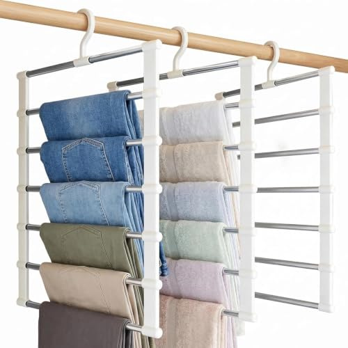 Dexpally 3 Piezas Perchas Pantalones Ahorra Espacio Percha Pantalones Multiple Perchas para Pantalones Percha Multiple Extraible para Ropa, Vaqueros, Toallas