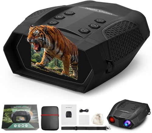 Wheyda nattvisionsglasögon, 8 x digital zoomkikare – ergonomisk böjd design och bakgrundsbelysta knappar, 3 tums TFT-skärm, 4K foto/video för jakt/camping/fiske (svart)