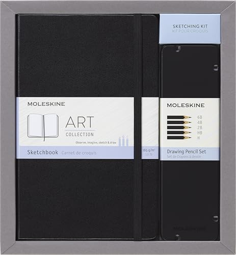 Moleskine 13 x 21 cm Large Art Collection Sketching Kit Notebook Sketching Album with Hard Cover and Elastic Closure, Paper Suitable for Pencils and Crayons, Black, 104 Pages