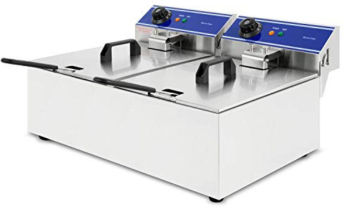 VERTES Freidora Eléctrica Profesional 2x 10L, 6000W, 230V, Principio de Zona Fría, Temperatura 50-200°C, 2 Cestas de Freír, Función Reset, Acero Inoxidable, Funcionamiento con Aceite