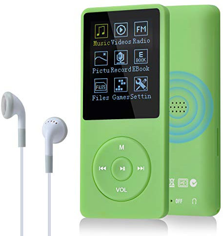 COVVY 8GB Reproductores de música portátiles mp3 de, Soporte para Tarjetas de Memoria SD de hasta 64 GB, Calidad de Sonido sin pérdida, Soporte para música/Video/Radio/grabación(8G,Verde)