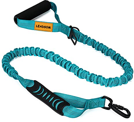 LEADSOM 6FT Highly Reflective Heavy Duty Elastic Bungee Medium and Large Dog Leash Shock Absorbing with Comfortable Padded Handle and Traffic Handle Suitable for Training