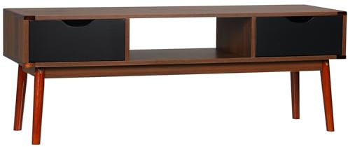 HOMCOM Mueble de TV Mesa de Salón para Televisión de 50 Pulgadas con 2 Cajones y Compartimento Abierto Estilo Moderno 122x39x46 cm Marrón