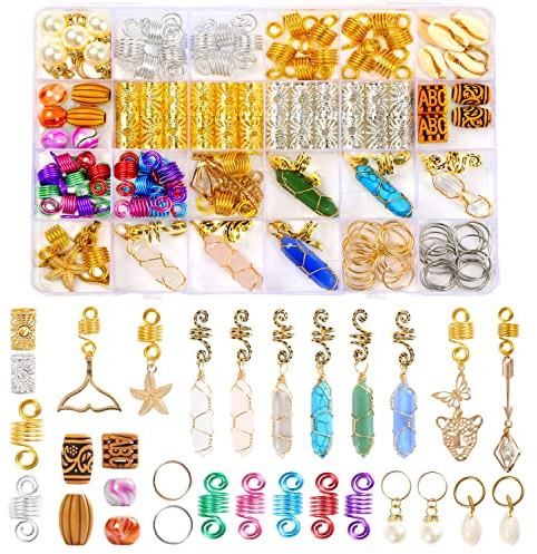Leeven 129Pcs Hair Jewelry, Hair Accessories for Dreadlock, Hair Jewelry for Braids Gold Braids Rings Cuffs Clip for Women's Loc Charms Rings Metal Hair Charms for Women