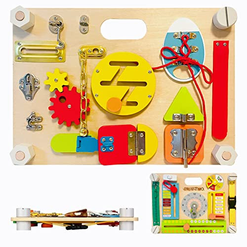 Smartwo Doppelseitiges Busy Board ab 2 Jahre aus Holz, Activity Board für Kleinkinder 1-3 Jahre mit 20 Lernaktivitäten, Baby Sensorisches Motorikbrett, Montessori Spielzeug für Vorschuler