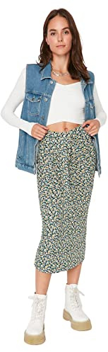 TRENDYOL Dam midi pennkjol bodycon stickad kjol kjol, marinblå, XL, Navy Blue, XL