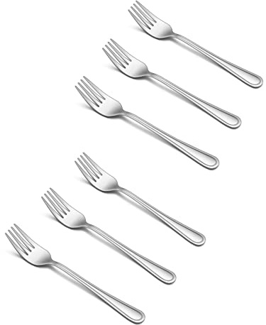 TeamFar Toddler Forks, 6 Pcs Stainless Steel Kids Utensil Small Fork for Child Self Feeding, with Line Patterned Edge, Non Toxic & Healthy, Mirror Surface & Dishwasher Safe, Easy to Grip