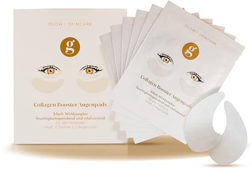 Glow25® Kollagen Augenpads [6 Sachets] mit 18 Highlight-Wirkstoffen - Eye Pads mit Hyaluronsäure - Aktiviert Kollagenbildung - frei von Silikonen, Parabenen