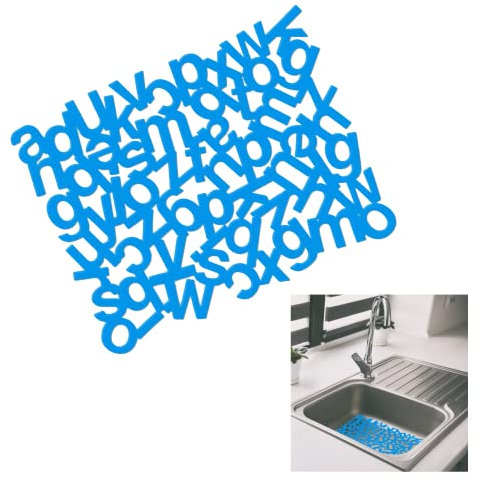 Tappetino per Lavello Cucina 32x25 cm, Tappeto Protettivo con Lettere per Lavandino in Gomma Antimuffa, Antiscivolo, Resistente, Facile da Pulire, AntiGraffio, Antiurto (Azzurro)