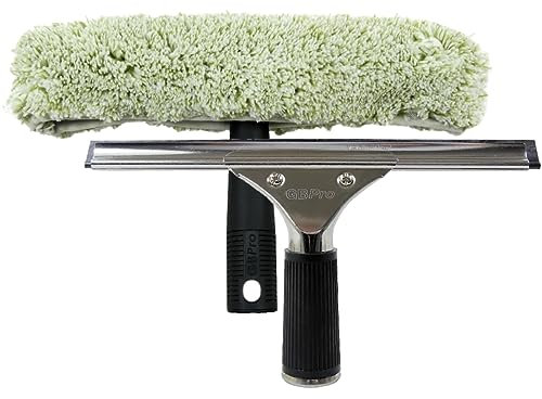 GBPro Professional Window Squeegee Stainless Steel Wiper 25cm / 10 inch + T Bar & Glass Microfibre Wash Sleeve - Ultimate Window Cleaning Equipment
