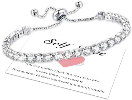 HEEYA Armband Damen Silber Armbänder Tennisarmband mit Glitzer 5A Zirkonia Kristall Verstellbare Armbänder für Frauen mit Karte Geschenk mit Box für Freundin Mutter Ehefrau