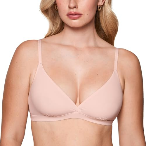 INLYRIC Women's Inbarely Triangle Bralette Comfortable Unlined V Neck Wireless Smoothing Bra Top Stretch Gentle Rose Medium