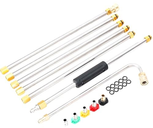 SUDEG Pressure Washer Extension Wand Set, 4000 PSI High Pressure Gutter Cleaning Tools Extension Wand, Power Washer Replacement Lance with 5 Spray Nozzle Tips, 1/4 Quick Connect, 10 Pcs Rubber Ring
