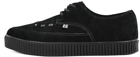T.U.K. Pointed Creeper Sneakers - Scarpe da Uomo e da Donna - Colore Black Suede - Stile Punk Goth e Rocker in Tela Stampata e Pelle Scamosciato - Taglia EU43