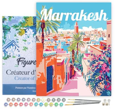 Figured'Art Peinture par Numéro Adulte avec Cadre Affiche de voyage Marrakech - Activité Manuelle Kit de Loisir Créatif DIY Numéro d'Art Complet - 40x50cm toile tendue sur châssis