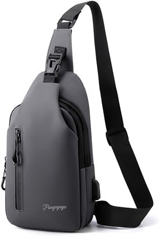 Pangogogo Umhängetasche Herren Klein, Leichte & Wasserdichte Sling Bag für Männer, Brustbeutel/Crossbody Bag für Travel, Festival, Alltag, Wandern & Radfahren (Grau)